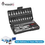 Podofo 46-piece autoreparatieset ratel momentsleutel wrench screwdriver steeksleutelset combo. Perfect for bicycle- and autoreparatie.
