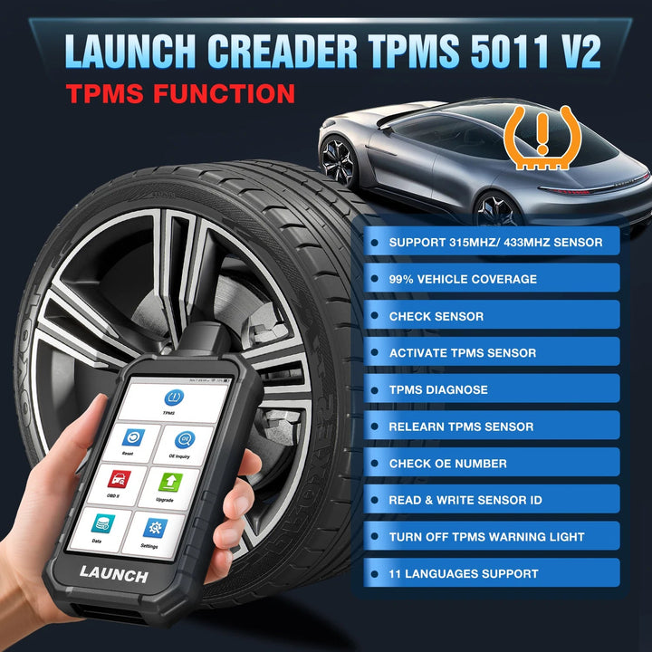 LAUNCH CRT5011 V2 TPMS diagnostic tool X431 Creader EU warehouse tire-pressure programming scan tool 315/433MHz