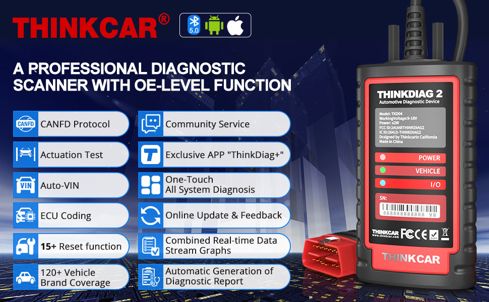 THINKCAR ThinkDiag 2 full system OBD2 code reader with 16 Reset functions for Android/iOS Telefoon & Tablet diagnostic tool