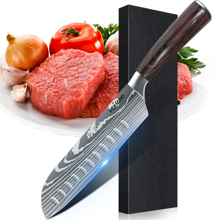 Pakkahouten handle Flexibel and handy 7CR17 stainless steel Santoku-knife