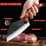 Ultrascherp Japans slagersmes with vingeropening, ontbeenmes, meat cleaver, stainless steel chef knife, full tang, wooden handle