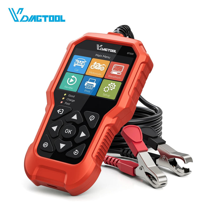 VDIAGTOOL BT500 6V/12V/24V Car Battery Tester for VRLA, GEL, AGM, EFB, standard and flooded batteries, health check 5-3000 CC
