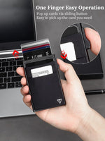 in stock standing overzeese artikelen, voorzien of voorziening for cash in the front, one-button retractable, multi-positie card holder with cash compartment.