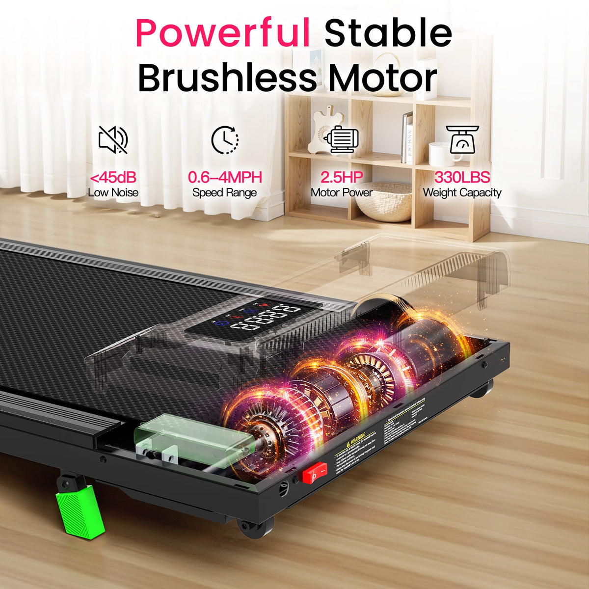 Treadmill with 2,5 pk brushless motor and 6% manual incline, EU-stock, direct shipping