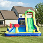 commercial Kinderfeest Natte Droge Inflatable Bounce Home Water slide Uitsmijter Combo Withsplash Pool, Klimmen, Blower, Mand, Dartboard