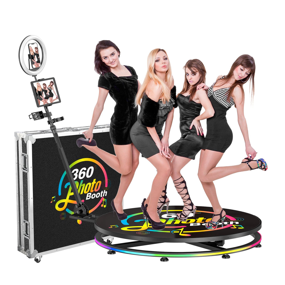 MWE 360 Photo booth for 4 persons, Chacktok software control, iPad videokiosk with flightcase for party, wedding, event rental