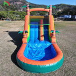 commercial PVC inflatable slide for outdoor, suitable for adults and kids, with splash pool and blower, 21x9x12FT/6.4x2.75x3.65m.