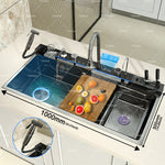 STAINLESS STEEL kitchen faucet with waterval, gold large single sink, multifunctional digital display, 100*50CM