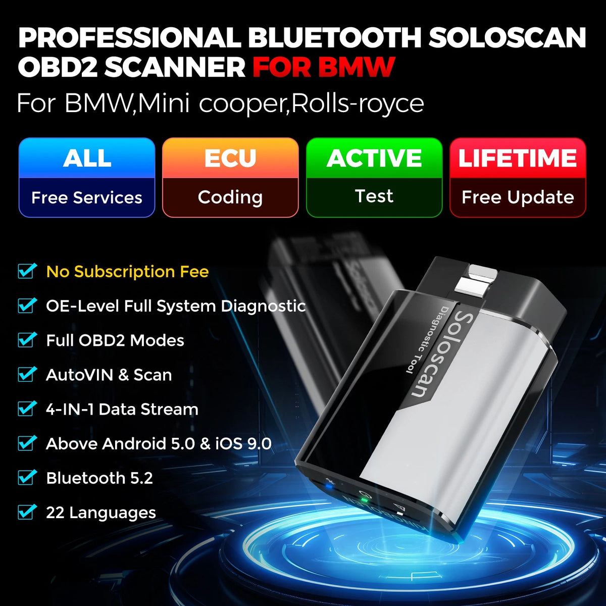 KINGBOLEN Soloscan for Bmw Bluetooth OBD2 Scanner bidirectional Scan Tool All Reset Service