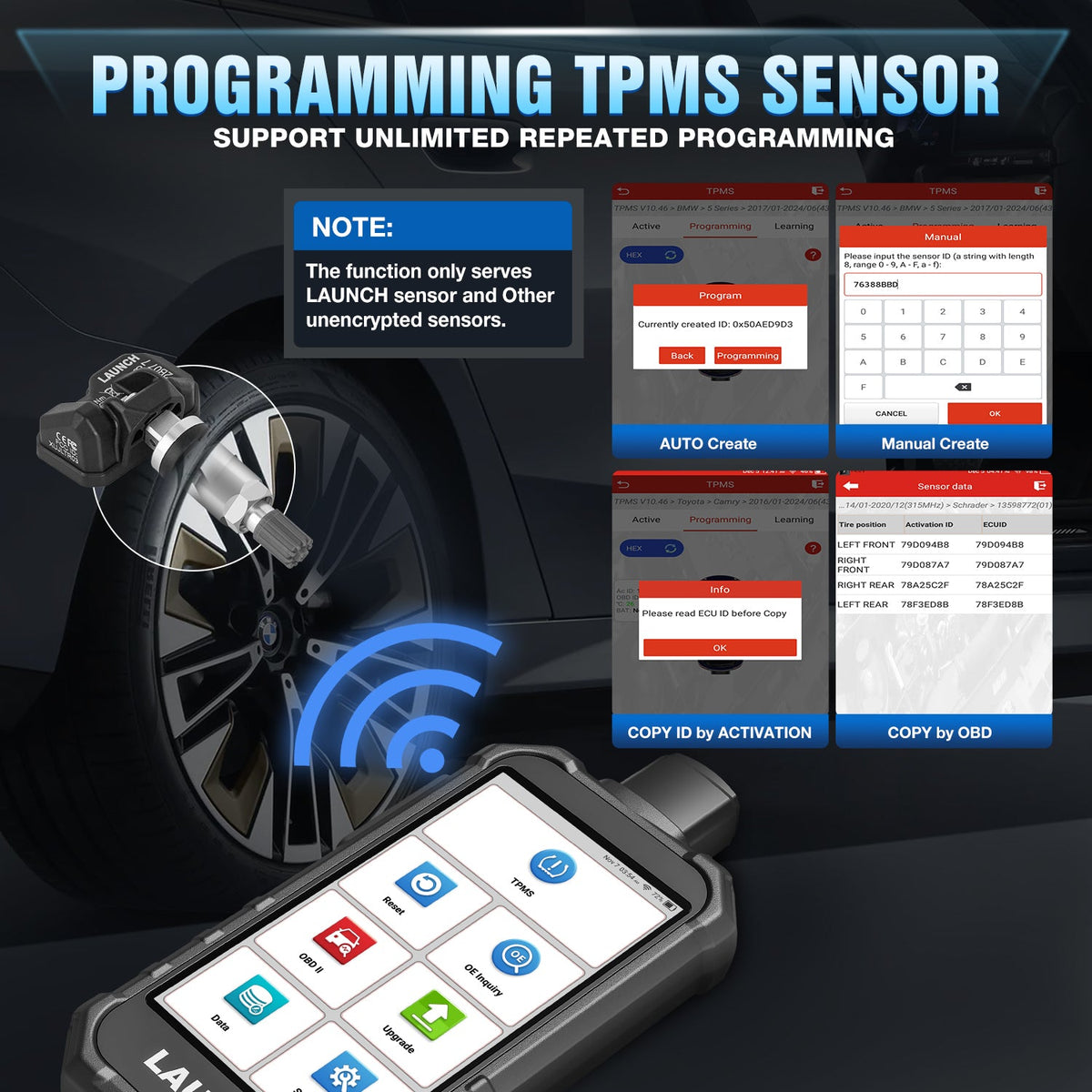 Usa Eu Warehouse Launch Crt5011 V2 Tire pressure Monitoring Sensor Service Scanner Supports All 315/433Mhz Sensors