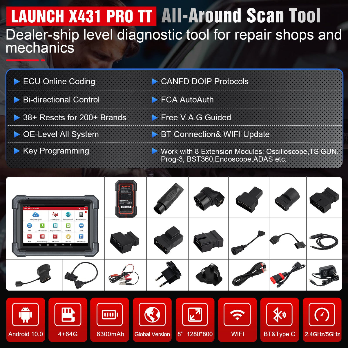 LAUNCH 2026 X431 PRO TT bidirectional Scantool with new released DBSCar VII Connector professional OBD2 Scanner as X431 V