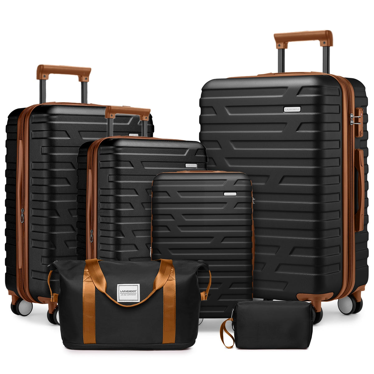 Elegant black design luggage set 6-piece ABS hard-shell luggage with TSA-locks, products from Chinese factory for on travel