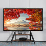 Large wooden tv-floor stand with height adjustment and storage shelf