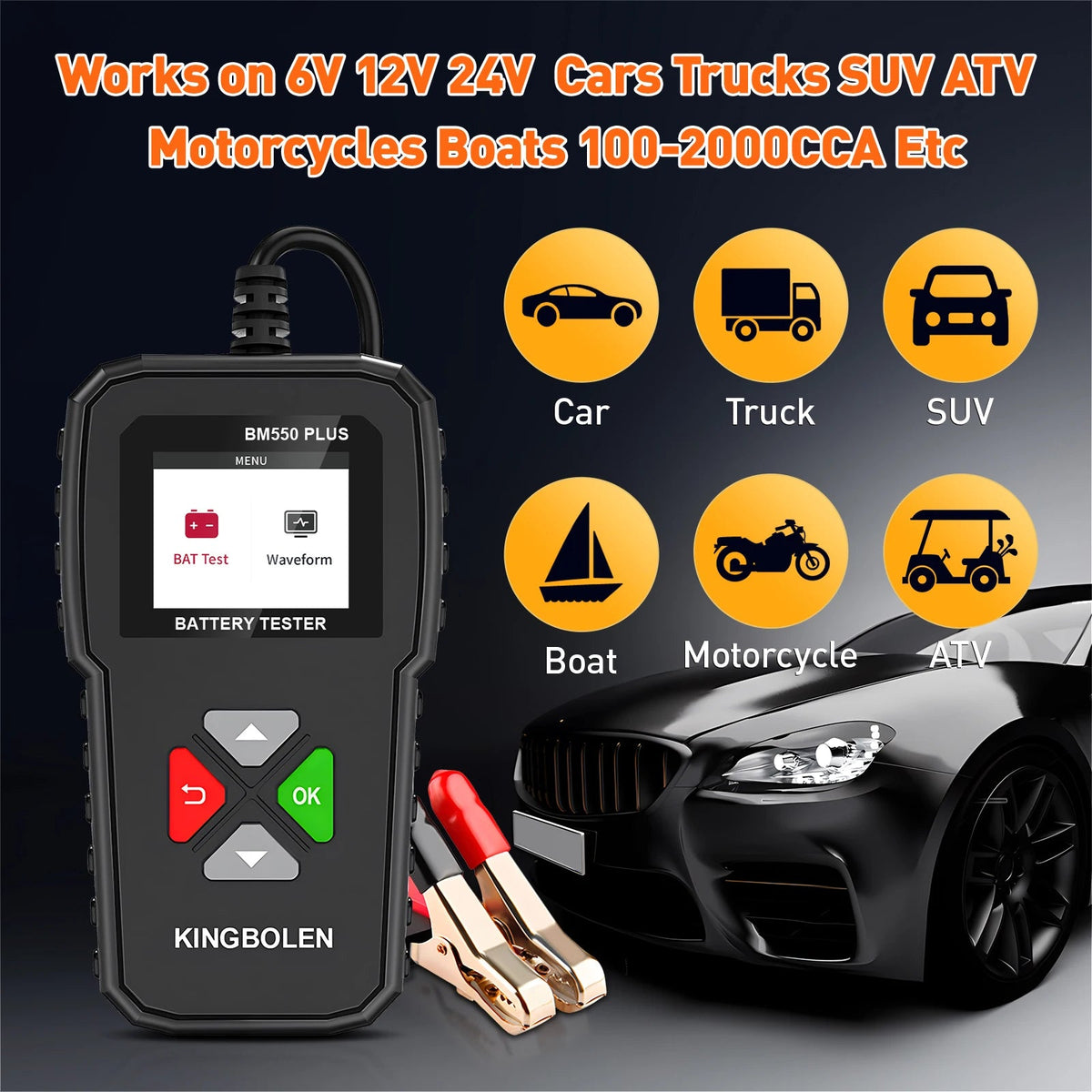 KINGBOLEN Bm550 Plus 6V 12V 24V Auto Accu Tester 100-2000 Cca Auto Spanningstester 2ah-220ah Interne Weerstand Tester