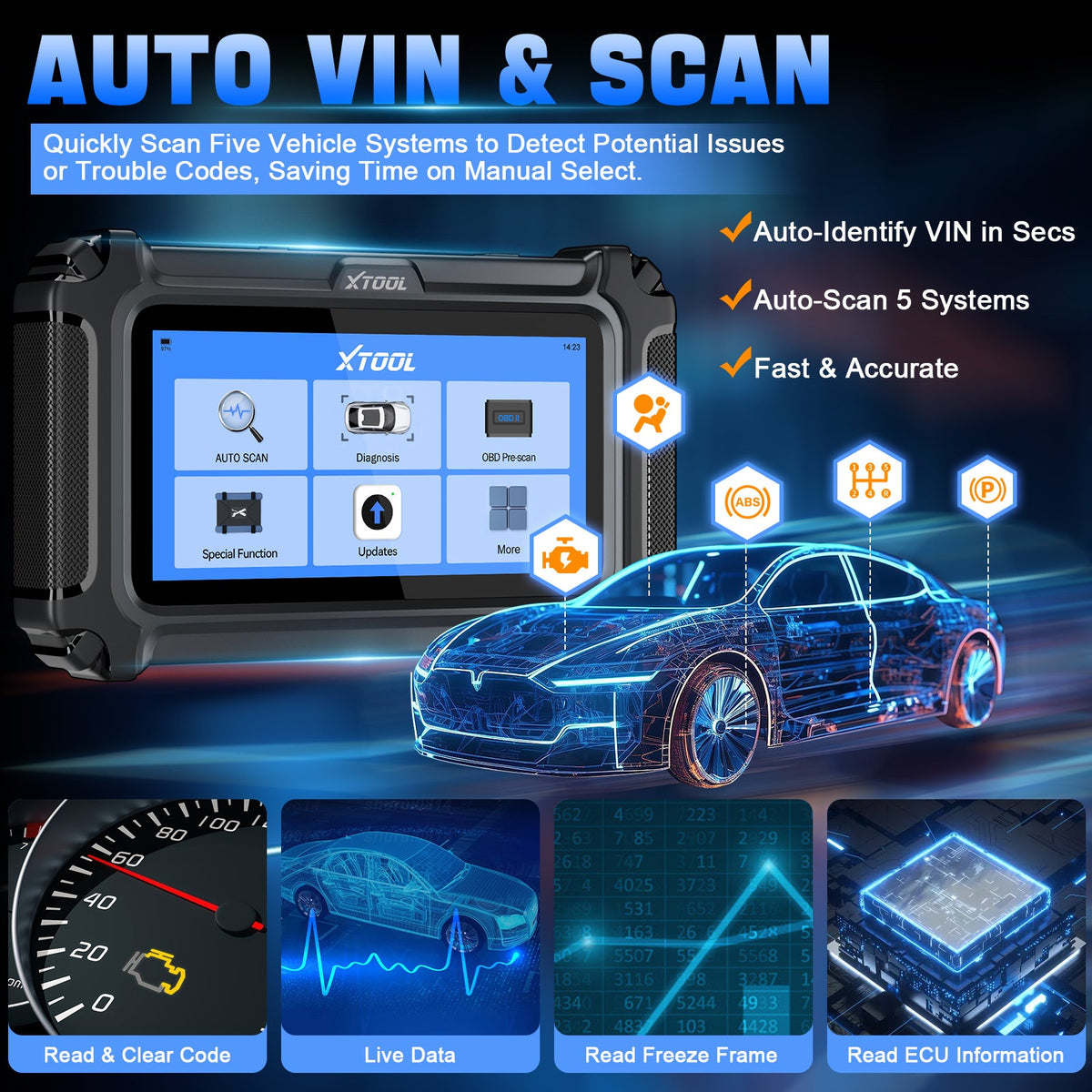 USA XTOOL D5 Automotive diagnostic tool ABS EPB Airbag Motor 5 system OBD2 Scanner Live Data CAN FD FCA lifetime free updates