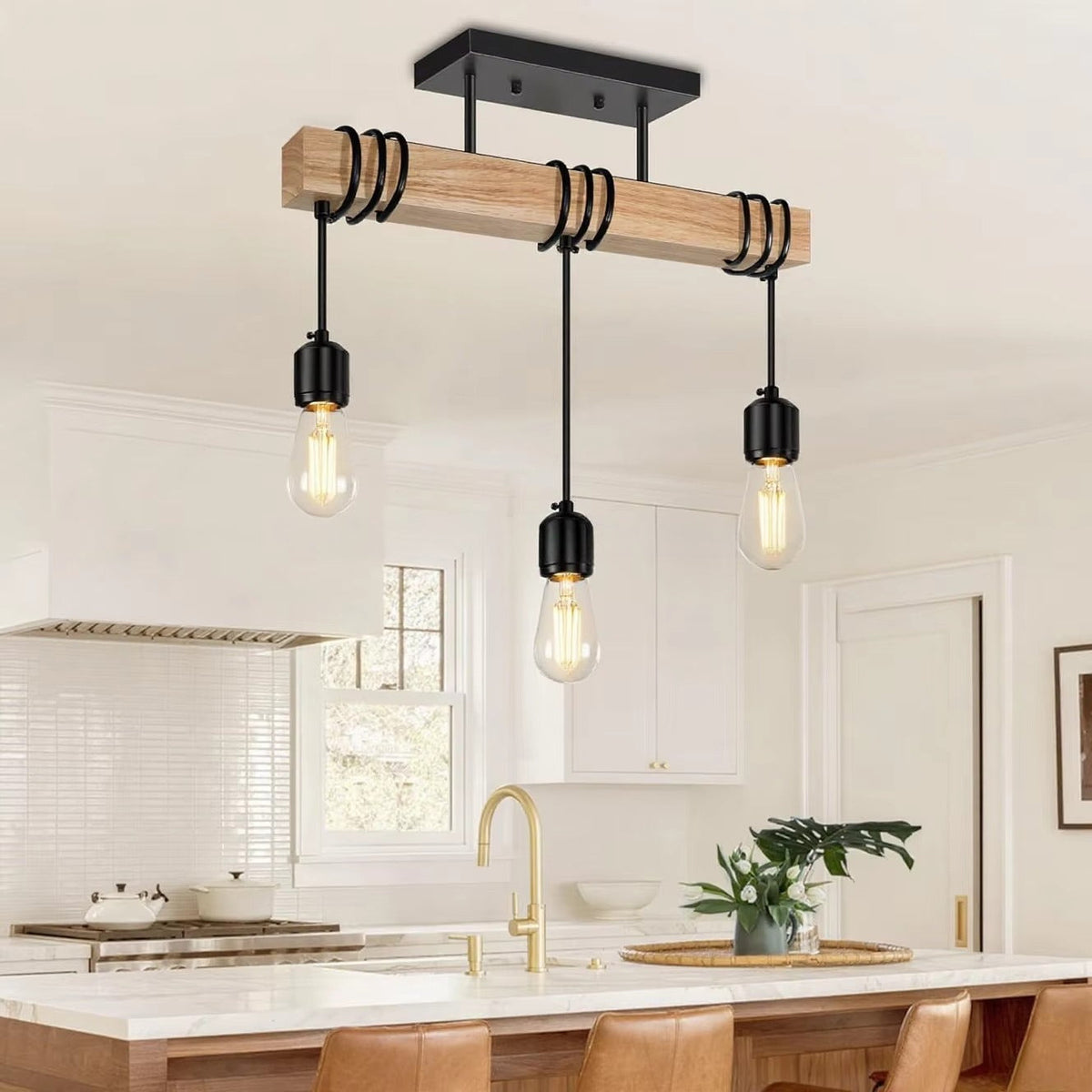 3-koppige pendant light for aan the plafond, rustieke wooden kroonluchters, black woondecoratie for dining room, living room, bedroom, kitchen, zolder, indoor