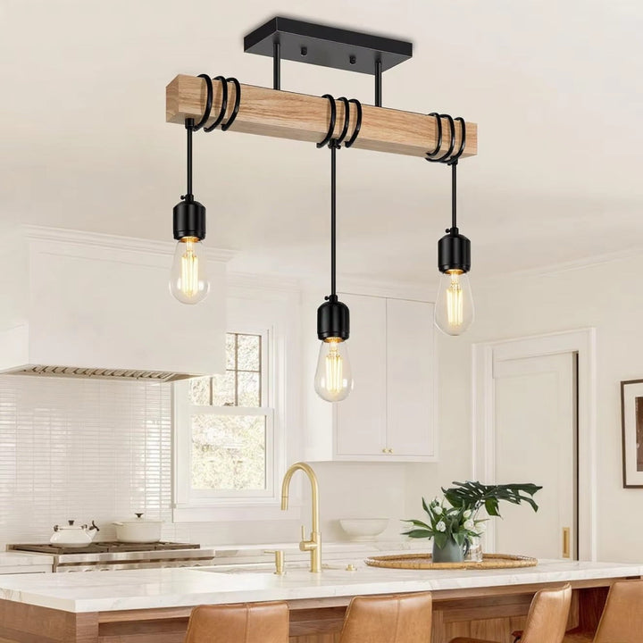 3-koppige pendant light for aan the plafond, rustieke wooden kroonluchters, black woondecoratie for dining room, living room, bedroom, kitchen, zolder, indoor