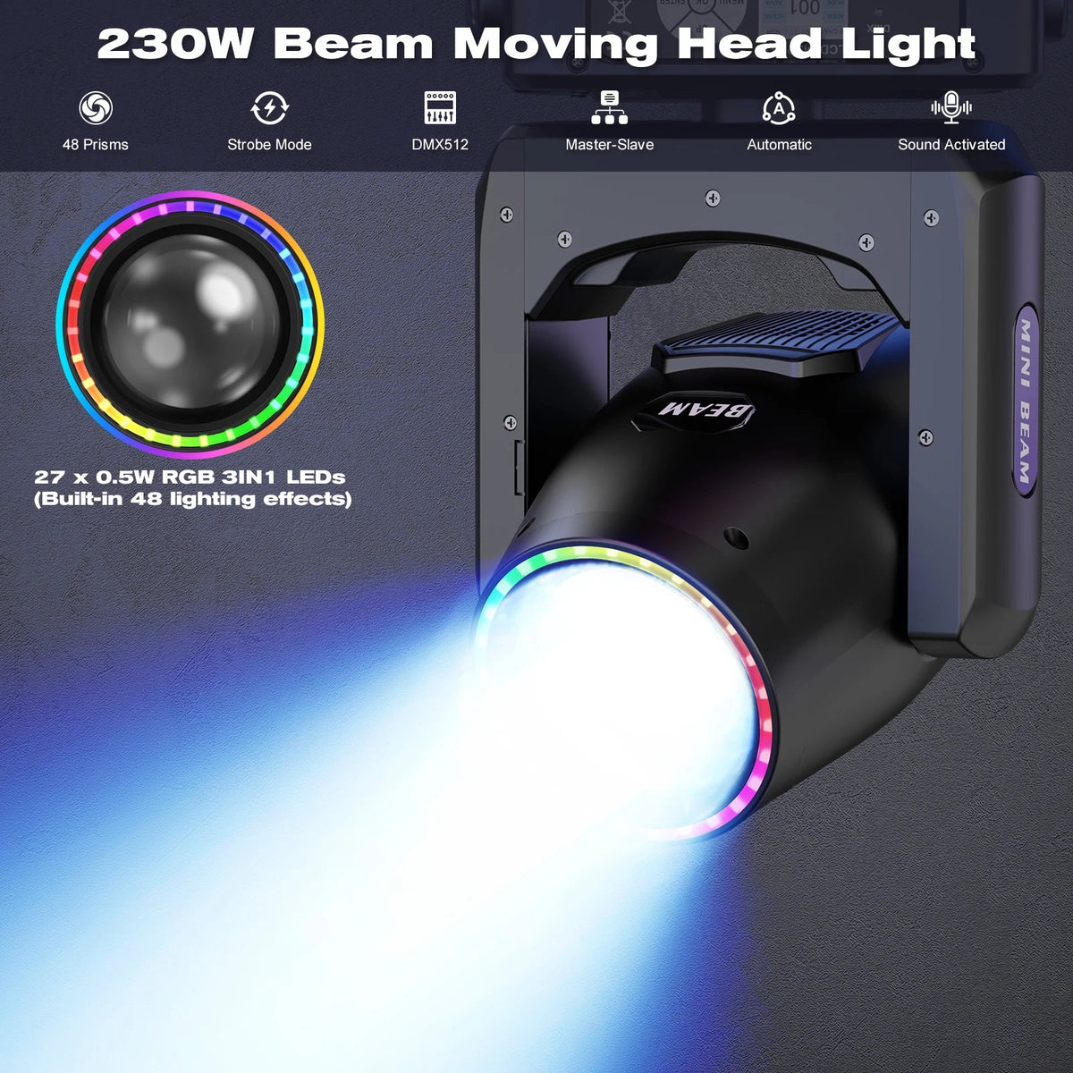Mini 230 Bulb Beam Moving Head Licht 7R Beam 14 Gobos 13 Kleuren for Podium Disco KTV Nachtclub DMX Besturing Bewegend Hoofdl