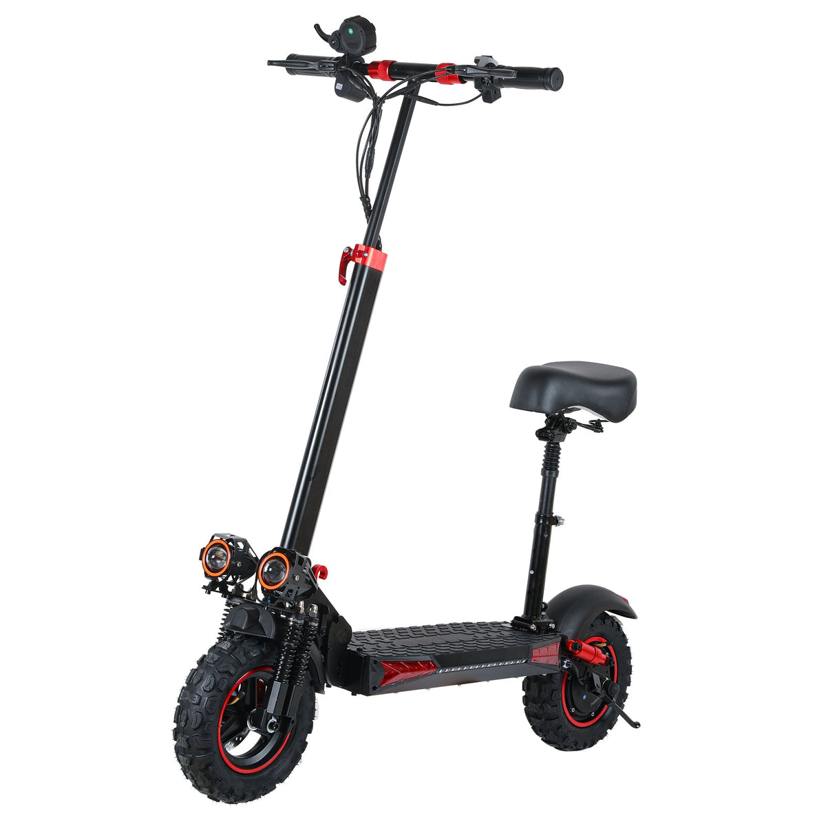 High-performance electric scooter with 48V15.6Ah battery, foldable aluminum frame, dual disc brakes and LED-lighting