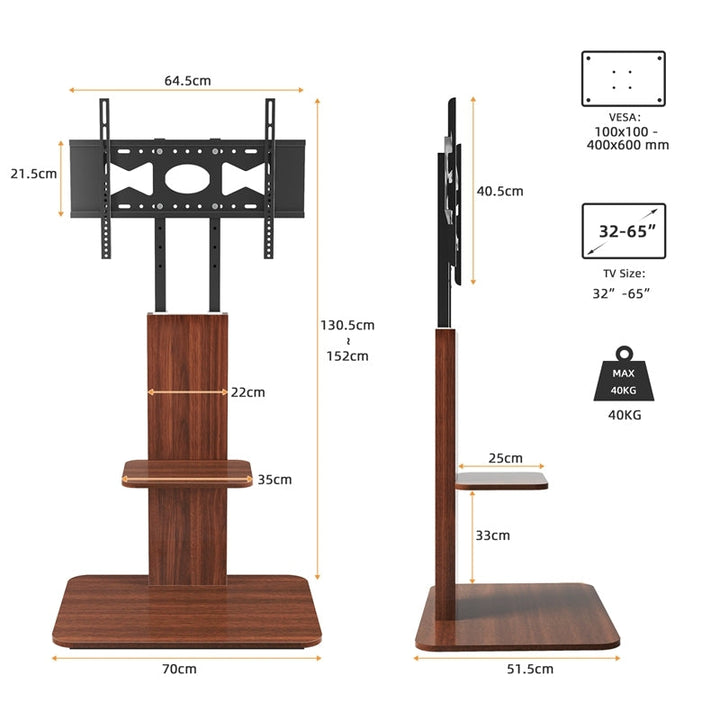 In height adjustable wooden Tv Floor stand Bracket With wooden Planken For 32-65 Inch