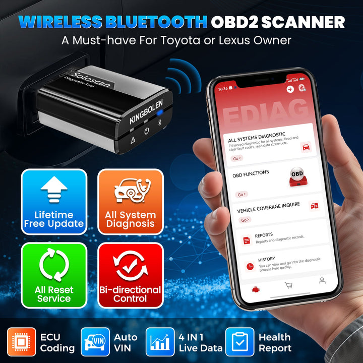 KINGBOLEN Soloscan Auto Diagnostic Tools Full-system Bidirectionnal ECU coding Scanner lifetime free updates