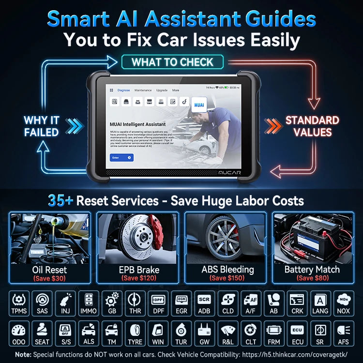 MUCAR 892BT AI diagnostic tools lifetime free updates Auto OBD2 Scanner all systems CAN FD/DoIP active test 34 Reset ECU codi