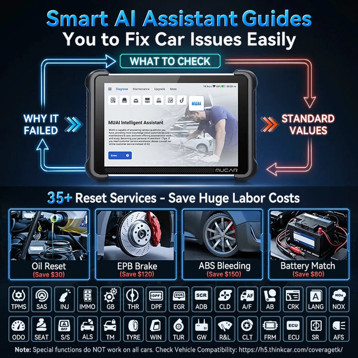 MUCAR 892BT AI diagnostic tools lifetime free updates Auto OBD2 Scanner all systems CAN FD/DoIP active test 34 Reset ECU codi