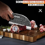 Hand-forged slagersmesset of high-quality carbon steel with ergonomic wooden handle