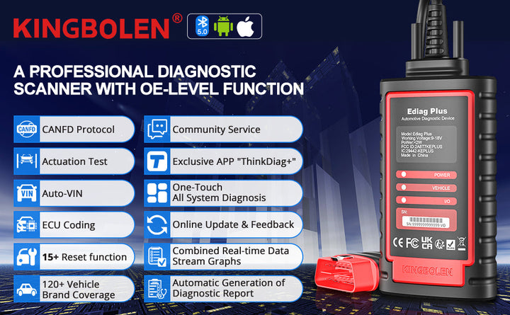 KINGBOLEN Ediag Plus Auto diagnostic Scanner Obd OBD2 Tools CAN FD Protocol All System ECU coding Active Test 16 Reset