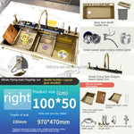 STAINLESS STEEL kitchen faucet with waterval, gold large single sink, multifunctional digital display, 100*50CM