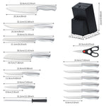 15-piece keukenknife set with knives and handles of high-quality carbon steel, 6 steak knives, black wooden block, ergonomisch