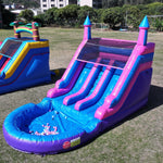 Commercial PVC dual-lane inflatable water slide for outdoor use, wet and dry inflatable slide with splash pool and blower for family parties
