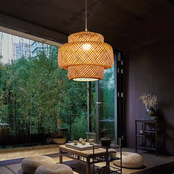 Handmade Bamboo Chandeliers and Pendant Lights, E27 Lampshade, Modern Natural Home Decor