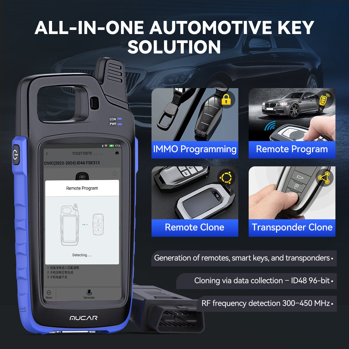 MUCAR KEY581 Smart Immo key programming tool OBD2 Scanner with sleutelfrequentiedetectie, chip read/klonen/write, CANFD DOIP 
