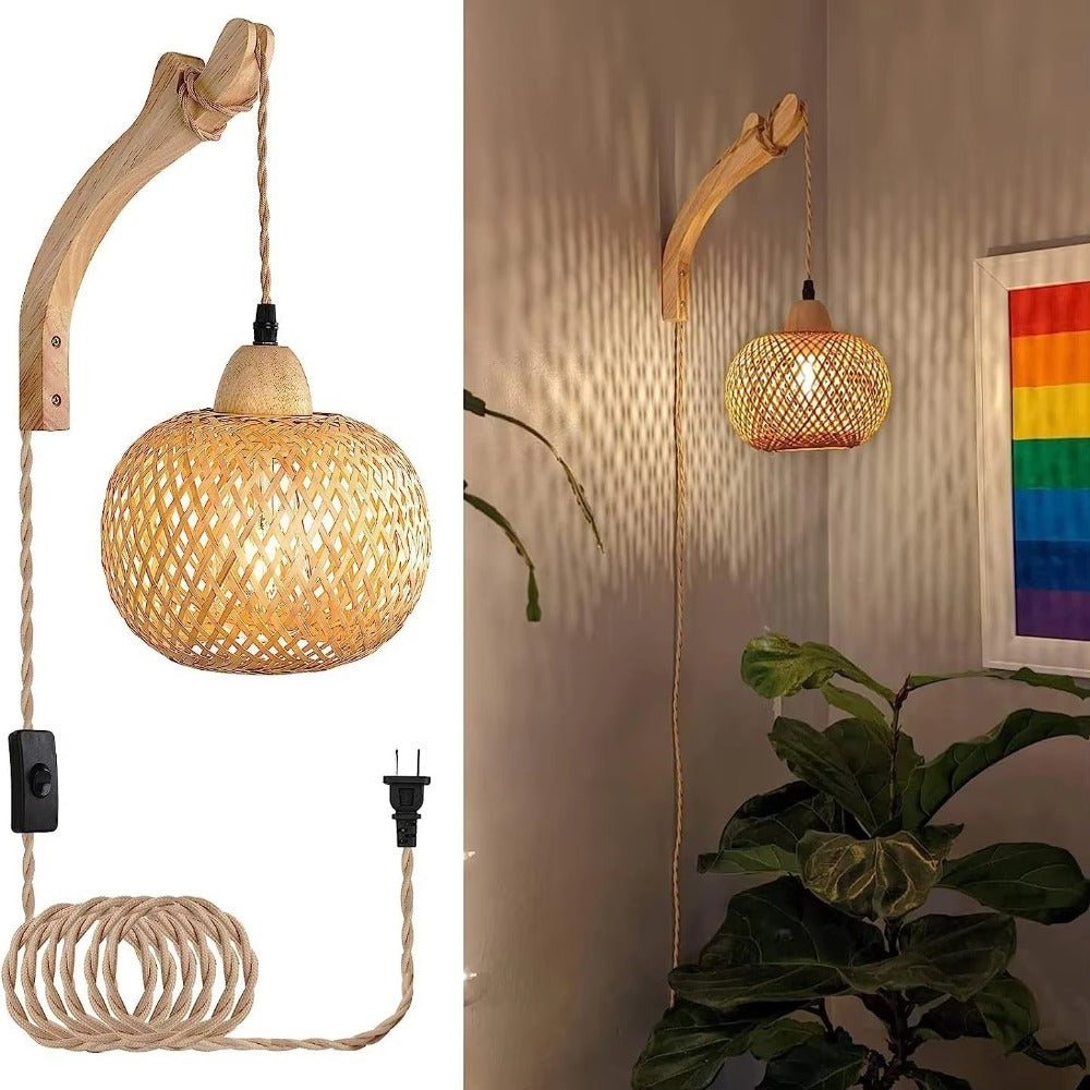 Rustieke Boerderij Retro Bamboo Geweven E27 Wall light Led Round Kap For Indoor Home Decor For living room Bedroom kitchen