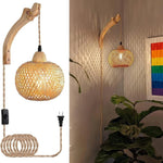 Rustieke Boerderij Retro Bamboo Geweven E27 Wall light Led Round Kap For Indoor Home Decor For living room Bedroom kitchen