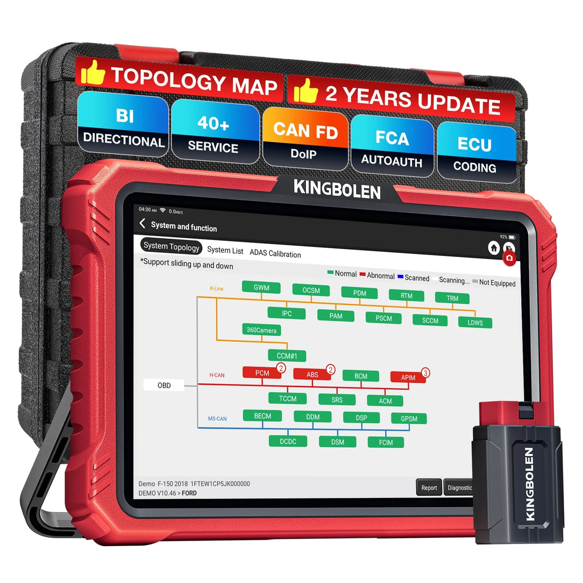 KINGBOLEN K10 PRO All System OBD2 Scanner diagnostic tool for All Cars topology map Voertuigscanner ECU coding CAN FD&DoIP
