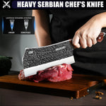 Hand-forged chef knife set of high-quality carbon steel, including meat cleaver, for buitenkeuken
