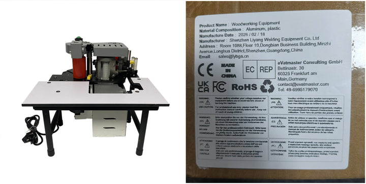 portable wood and PVC edge-banding machine with collection tray, adjustable speed and double-sided gluing