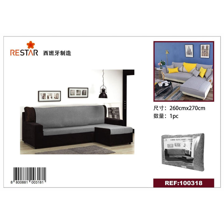Reversible 260x270cm gray/black chaise longue sofa cover