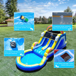 commercial PVC dual track inflatable slide for outdoor, inflatable water slide with splash pool and climbing wall