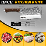 7 inch butcher knife, meat cleaver, chef knife with sheath, zwaar uitgevoerd beenhakmes with full gevormd wooden handle