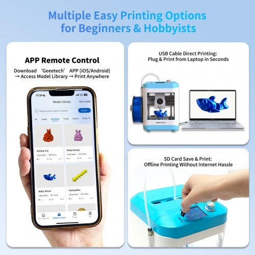 Geeetech EU Warehouse M1S Mini 3D FDM-printer, fully assembled mini 3D-printer for kids and beginners, WiFi 3D-printer for home use