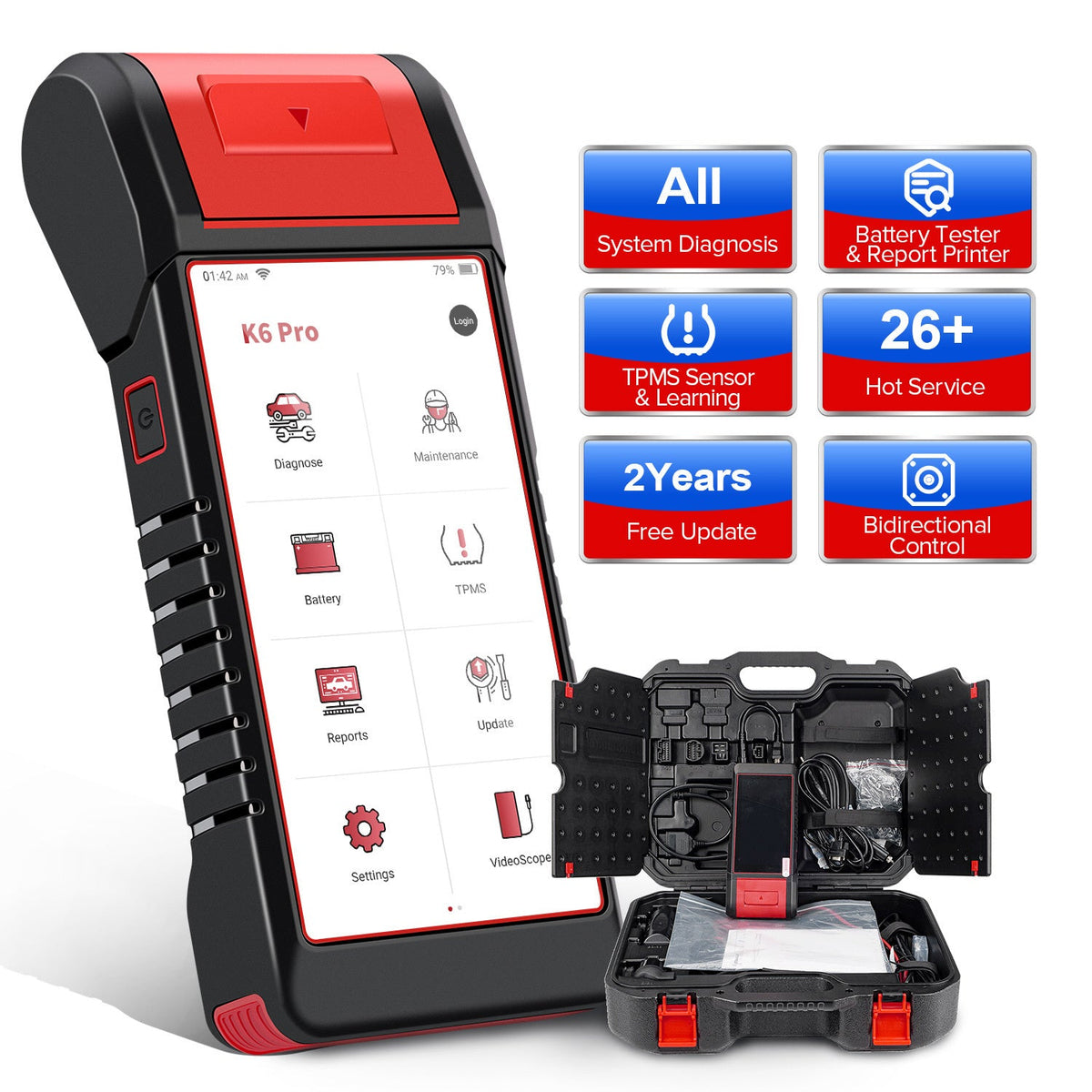 K6 Pro Full-system Automotive OBD2 Scanner with Printer 2 year free