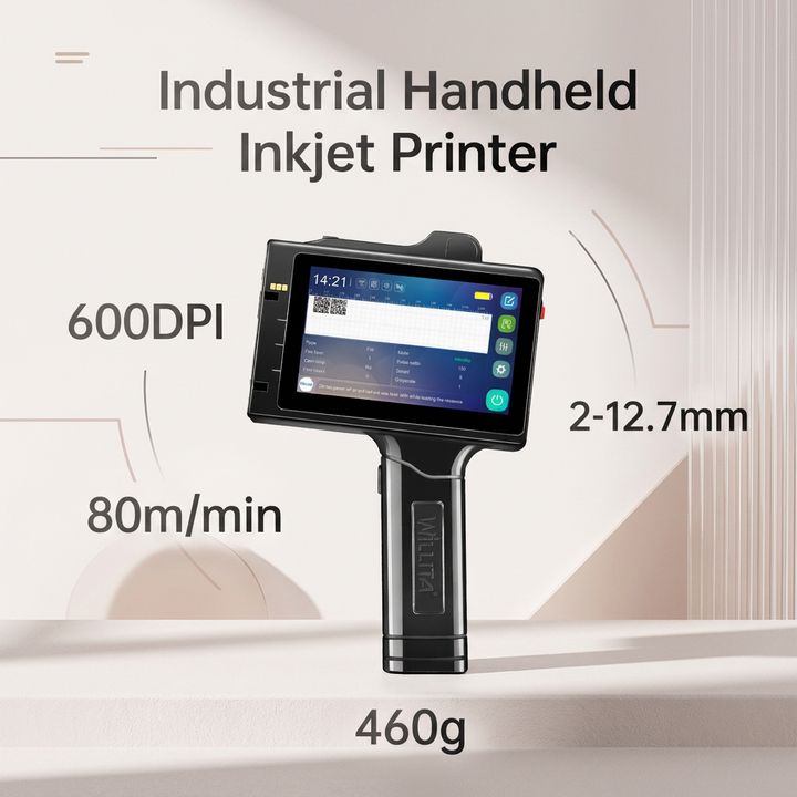 portable 12,7 mm handbediende inkjet codeerprinter for printen of houdbaarheidsdata and nummers on metal, glass, plastic bottles and zakken