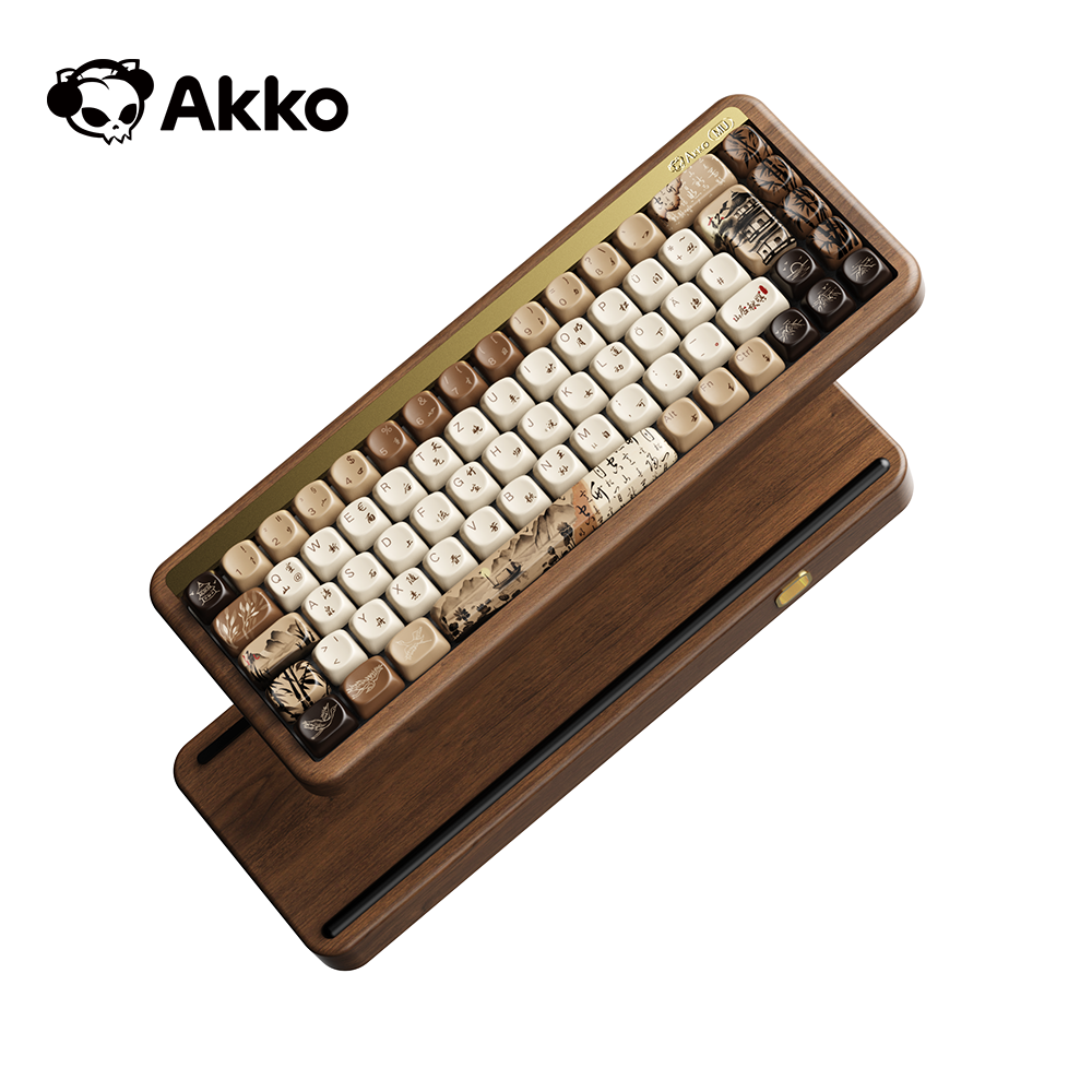 AKKO MU01 Mountain Seclusion ISO THE UK Layout Tri-mode Keyboard Walnoot Frame wooden Mechanical Keyboard
