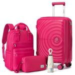 Elegant purple luggage set with 20 inch carry-on, backpack, bag & umbrella, lightweight hardcase suitcase with 360 degree wheels ° swivel wheels