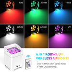 you`King 6X18W LED 6-in-1 RGBWA UV Par light with remote control, on Batteries, wireless DMX, Oplaadbaar, Stage Uplight